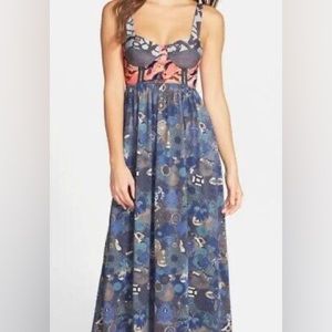 Maaji Fancy Gallop Contrast Mixed Media Print Maxi Dress Size Extra Small